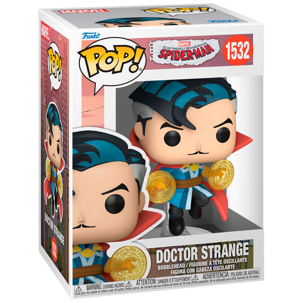Vue détaillée de la figurine Funko POP Spider-Man Doctor Strange montrant les couleurs et le design unique