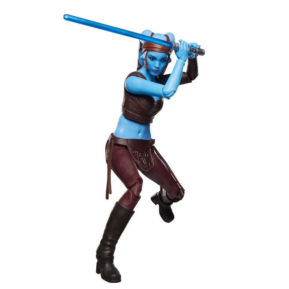 Vue latérale de la figurine Aayla Secura montrant les articulations des bras et jambes