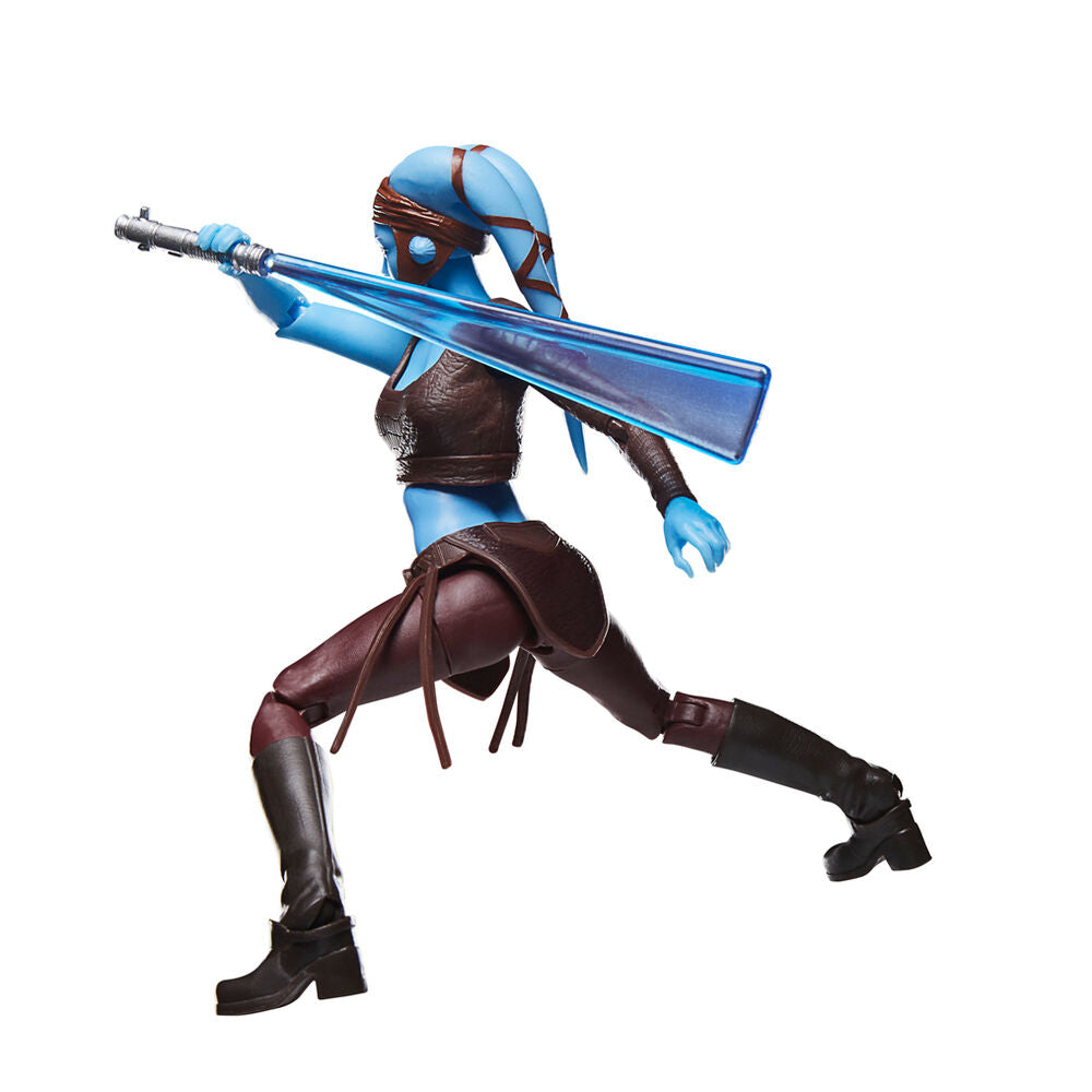 Accessoires fournis avec la figurine Aayla Secura, dont un sabre laser et un holster