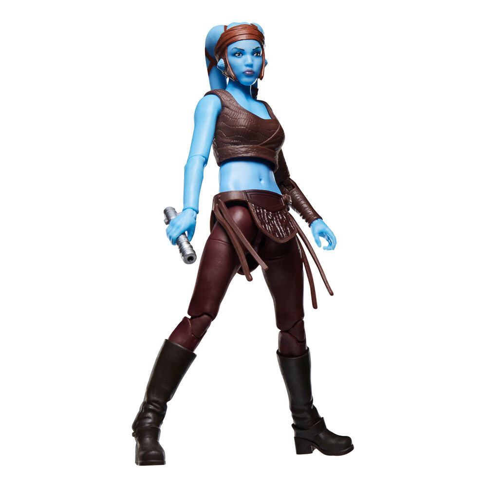 Mise en scène de la figurine Aayla Secura sur un socle avec décor Star Wars