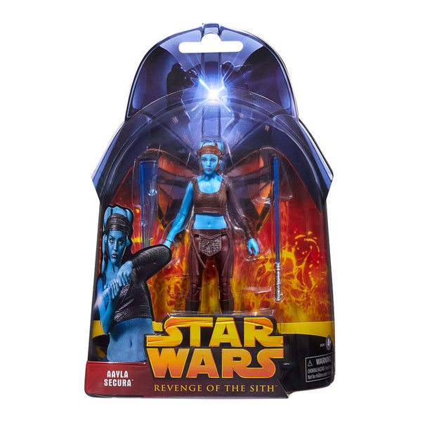 Figurine Aayla Secura 15cm Star Wars Revenge of the Sith vue de face avec sabre laser bleu