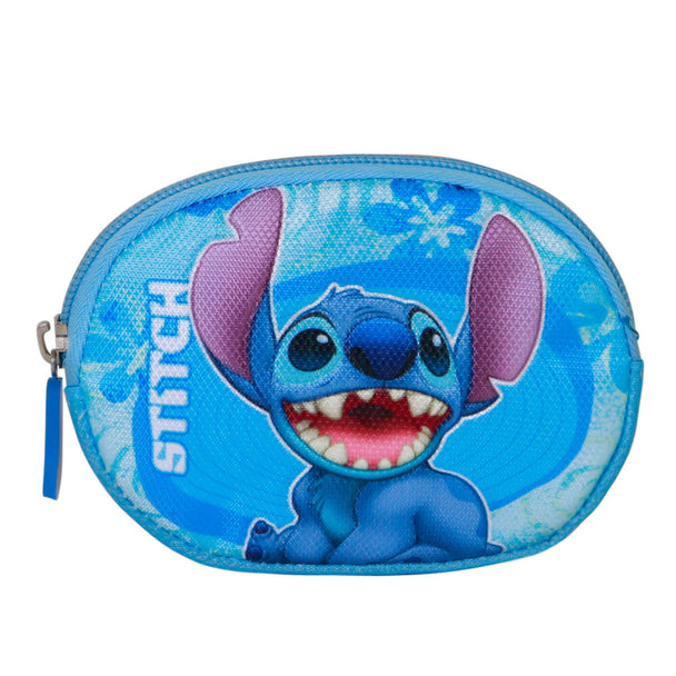 Détail du compartiment zippé intérieur du porte-monnaie Stitch avec doublure et crochet d'accroche