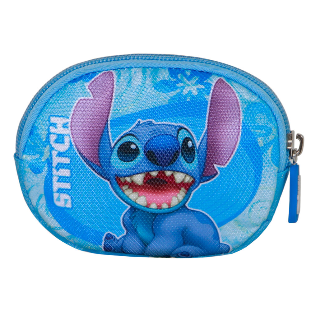 Vue latérale du porte-monnaie Stitch Aloha montrant son format compact et son design pratique