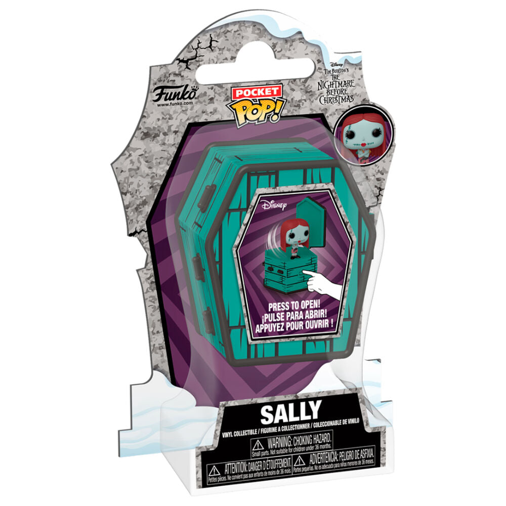 Figurine en vinyle Pocket POPers Sally de FUNKO, présentation latérale montrant les détails du personnage Nightmare Before Christmas