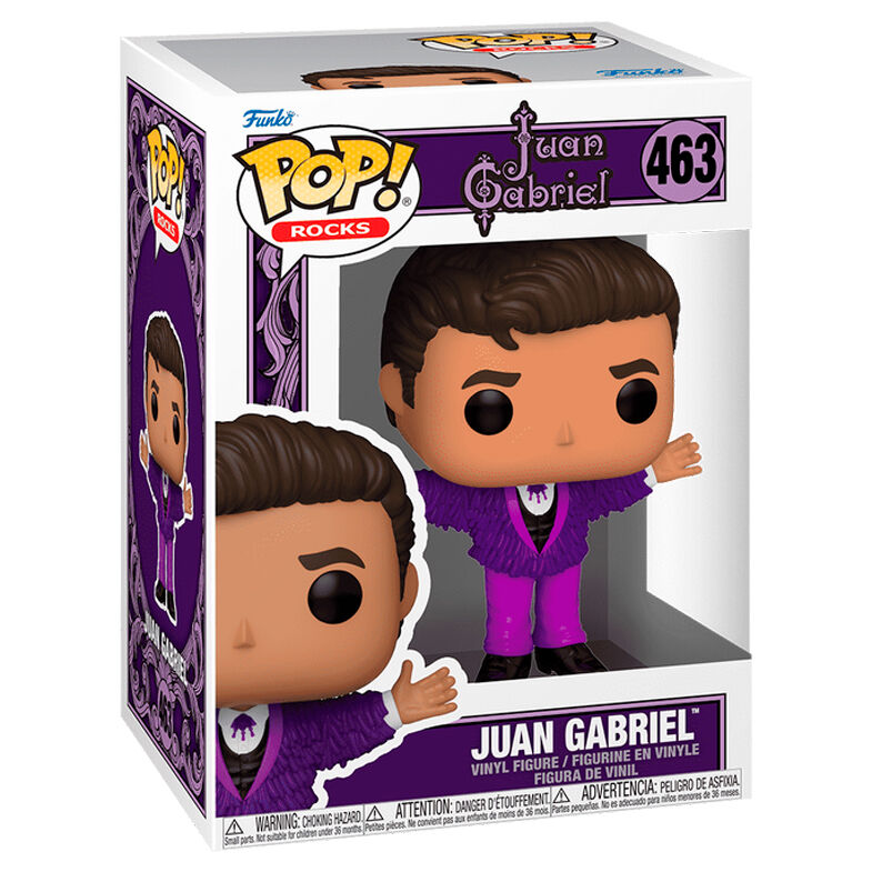 Vue rapprochée de la figurine Funko POP Juan Gabriel montrant les détails et couleurs vives