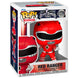 Vue rapprochée de la figurine Funko POP Red Ranger avec détails précis et couleurs vives