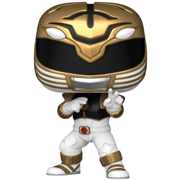Figurine Funko POP White Ranger des Mighty Morphin Power Rangers en vinyle de 9 cm présentée dans sa boîte cadeau.