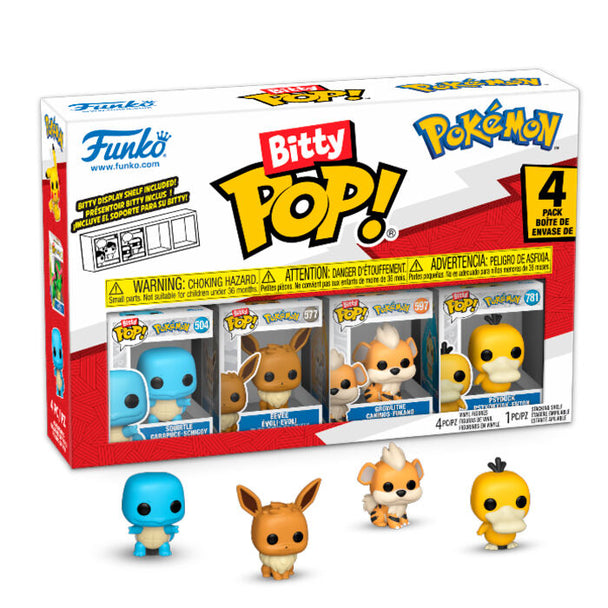 Zoom sur la figure Bitty POP Squirtle Pokémon dans son coffret acrylique avec couvercle amovible
