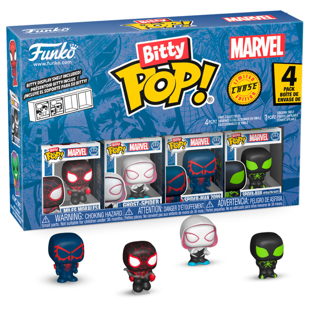 Zoom sur une figurine Bitty POP Spider-Man Miles Morales avec socle amovible en acrylique dur