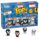 Vue rapprochée des figurines Bitty POP Marvel Spider-Man, Venom et figurine mystère dans leur emballage