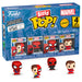Zoom sur les détails des figurines Bitty POP Spider-Man Parker Split avec finitions colorées et design fidèle à Marvel