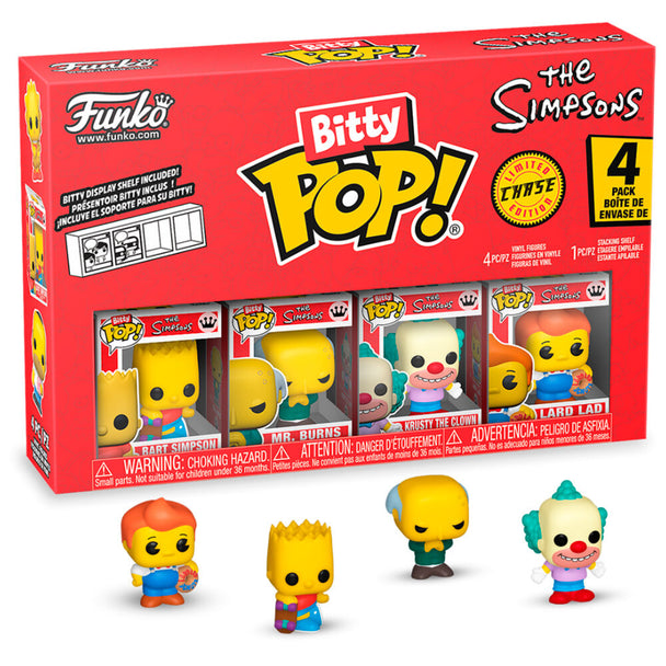 Blister de 4 figurines Bitty POP FUNKO avec Bart Simpson et personnages des Simpsons en boîtier acrylique