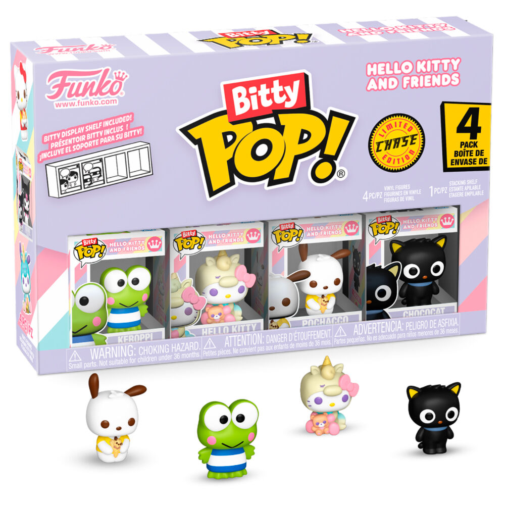 Zoom sur les figurines Bitty POP FUNKO Hello Kitty, Keroppi et amis avec détails colorés et coffrets transparents