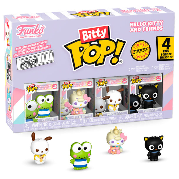 Zoom sur les figurines Bitty POP FUNKO Hello Kitty, Keroppi et amis avec détails colorés et coffrets transparents