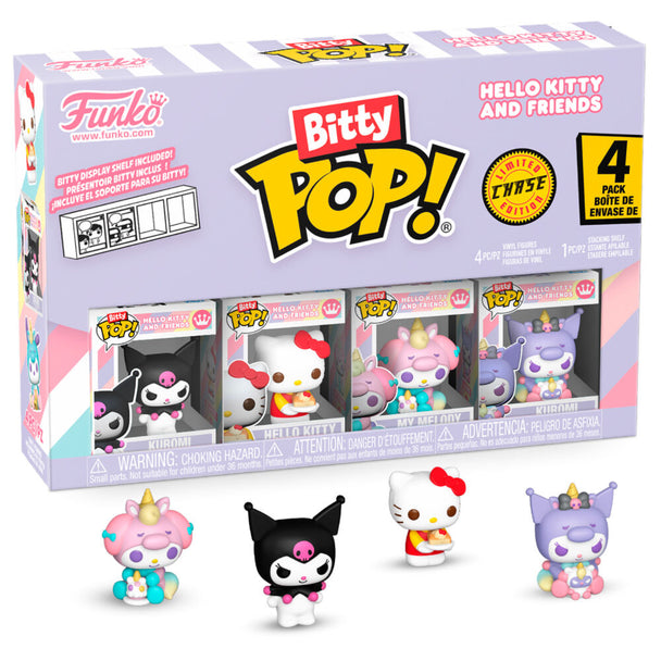 Zoom sur la figurine rare Kuromi Bitty POP FUNKO avec base amovible dans le blister Hello Kitty