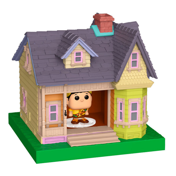 Figurine Bitty POP FUNKO de Russel du film Disney Pixar UP avec sa maison volante dans un boîtier acrylique transparent