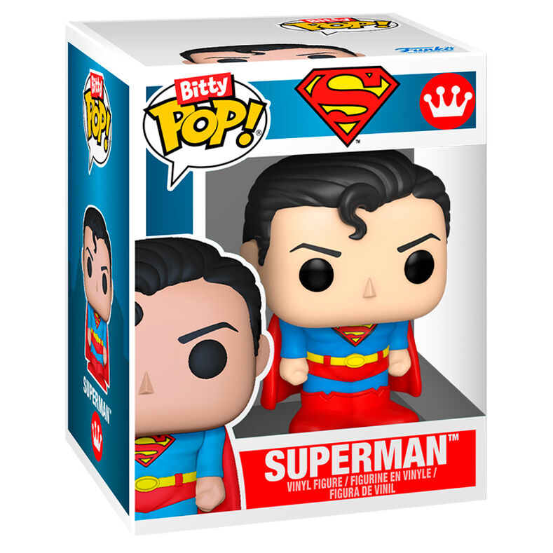 Packaging complet de la figurine Funko Bitty POP Superman DC Comics avec couvercle amovible