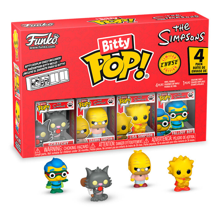 Détail des figurines Bitty POP The Simpsons dans leur emballage, mettant en valeur la qualité et le design FUNKO