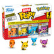 Blister contenant 4 figurines Bitty POP Pokémon Charmander dans des coffrets acryliques transparents avec couvercles amovibles