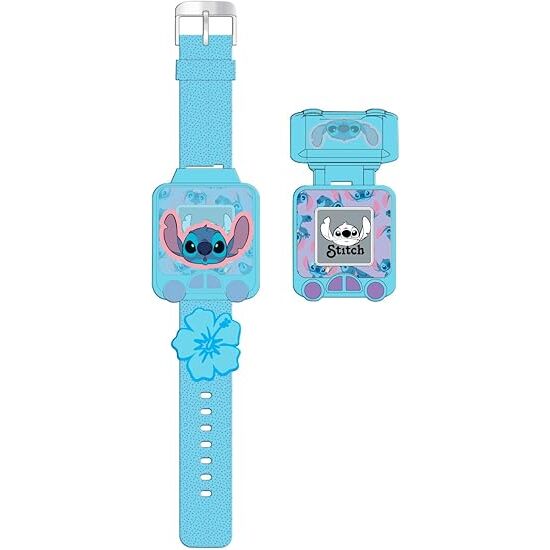 Montre digitale éducative Disney Stitch pour enfants avec jeux intégrés, vue de face.