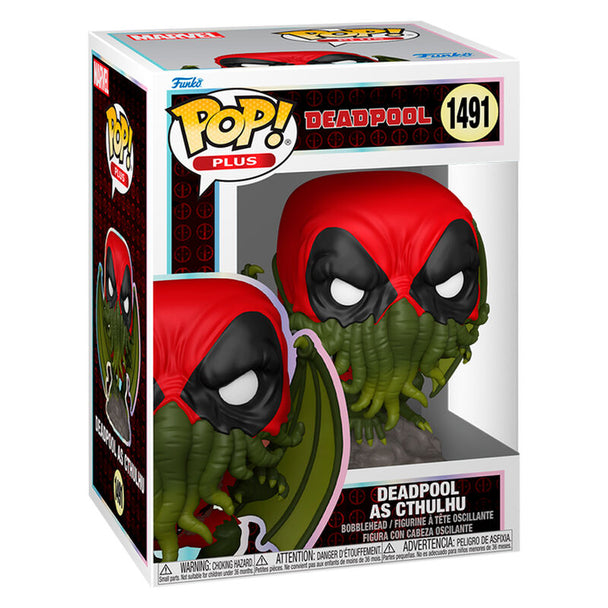 Vue rapprochée de la figurine Funko POP Deadpool as Cthulhu avec détails du design et couleurs vives