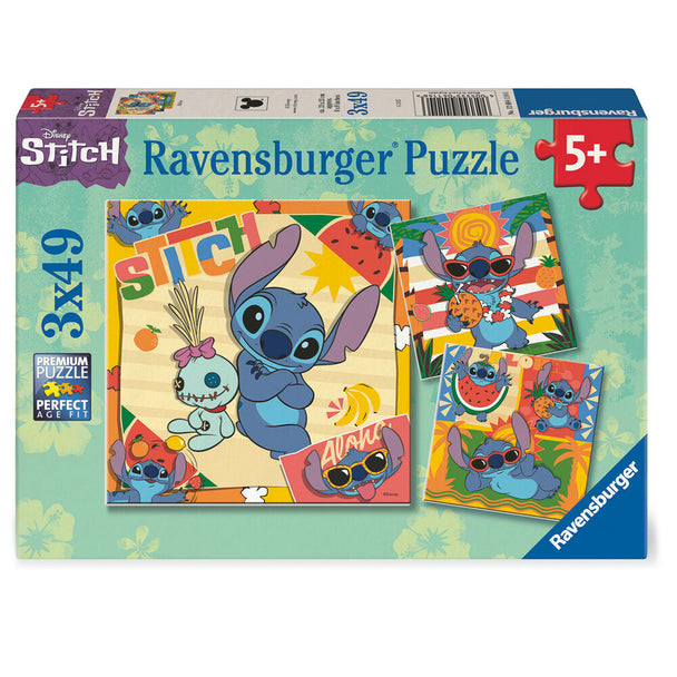 Puzzle Disney Stitch complet de 39 pièces montrant Stitch dans un décor coloré et amusant.