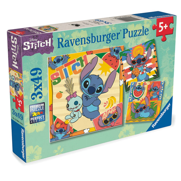 Boîte du puzzle RAVENSBURGER Disney Stitch avec les trois puzzles de 39 pièces chacun, adaptée aux enfants dès 5 ans.