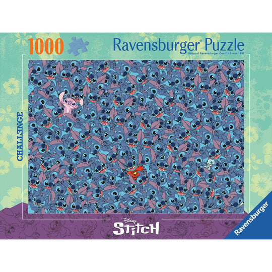 Boîte du puzzle Ravensburger Disney Stitch 1000 pièces avec illustration du personnage et dimensions 70x50 cm