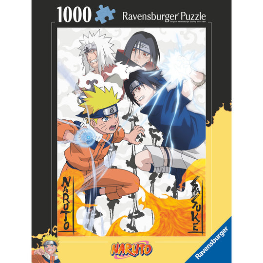 Image rapprochée du puzzle Naruto Shippuden 1000 pièces Ravensburger, mettant en évidence la qualité de l'impression et la précision de la découpe des pièces.