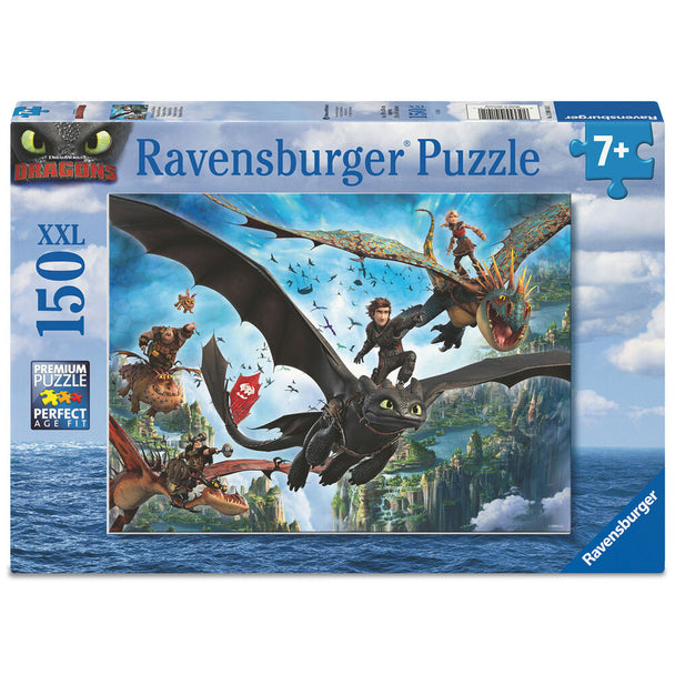 Vue rapprochée des pièces du puzzle RAVENSBURGER Dragons 2, montrant la qualité et les détails des illustrations pour enfants dès 6 ans