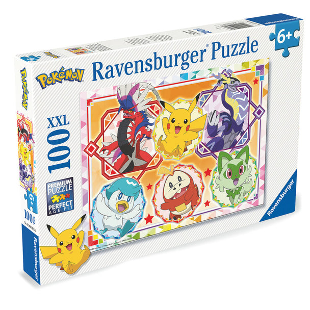Puzzle Pokémon XXL 100 pièces de Ravensburger avec image colorée et détaillée, dimensions 49x36 cm