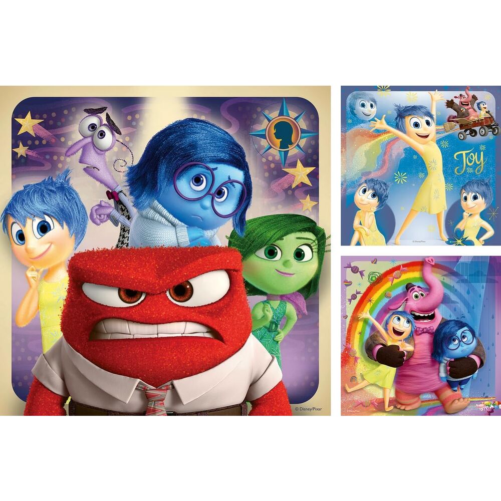 Puzzle Disney Pixar Inside Out Ravensburger avec 49 pièces montrant les personnages principaux colorés sur fond lumineux