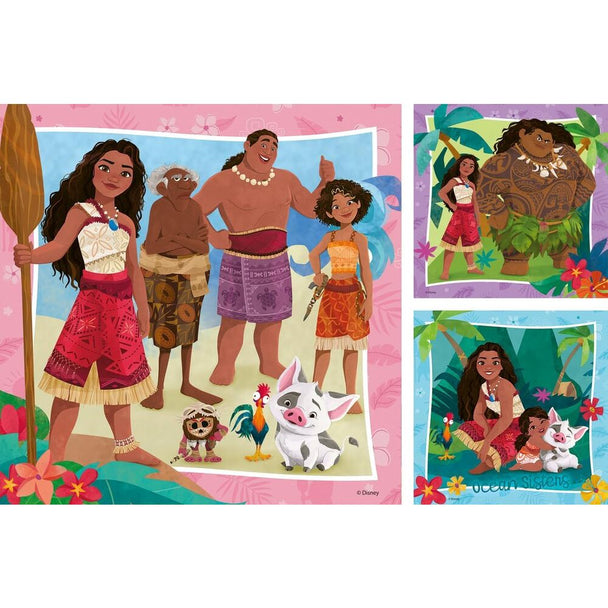 Puzzle Disney Vaiana 2 complet avec 49 pièces colorées représentant les personnages principaux du film, conçu pour enfants dès 5 ans.