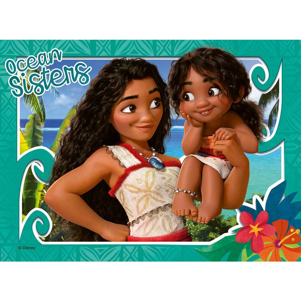 Image détaillée du puzzle Vaiana 2 avec 16 pièces, illustrant les personnages principaux du film