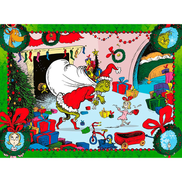 Boîte du puzzle Le Grinch XXL Ravensburger 100 pièces, mettant en avant le logo Ravensburger et une image du Grinch souriant.