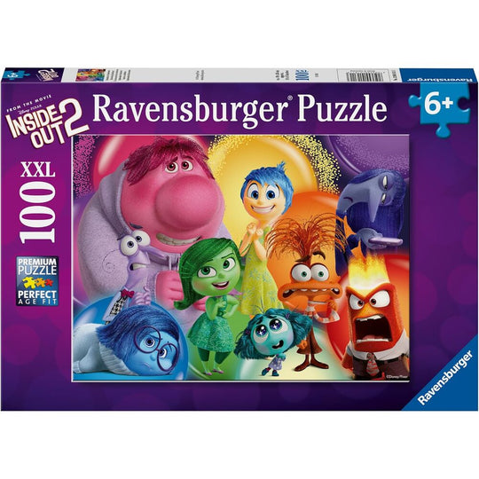 Puzzle XXL Disney Pixar Vice-Versa 2 de 100 pièces avec illustration colorée des personnages principaux, fabriqué par RAVENSBURGER.