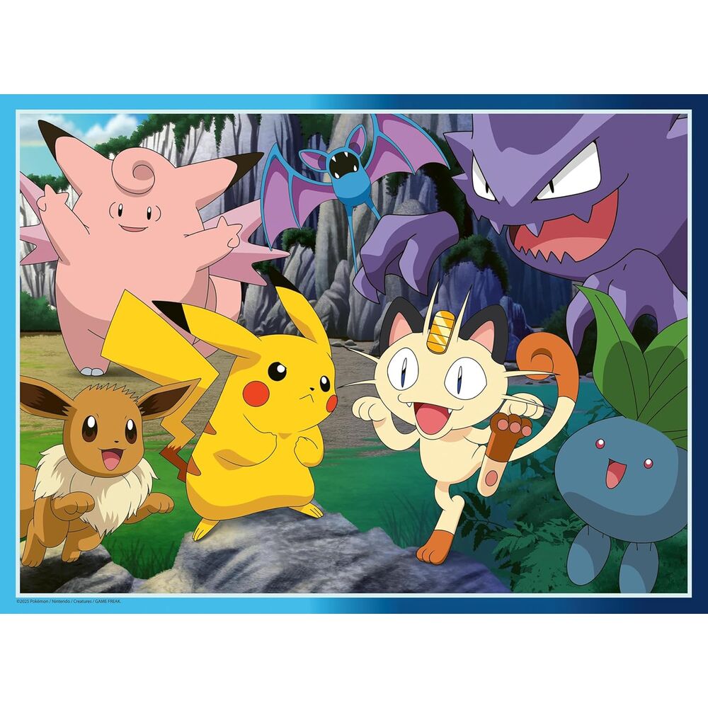 Puzzle Pokémon XXL 300 pièces Ravensburger, image colorée avec personnages emblématiques, dimensions 49x36cm.