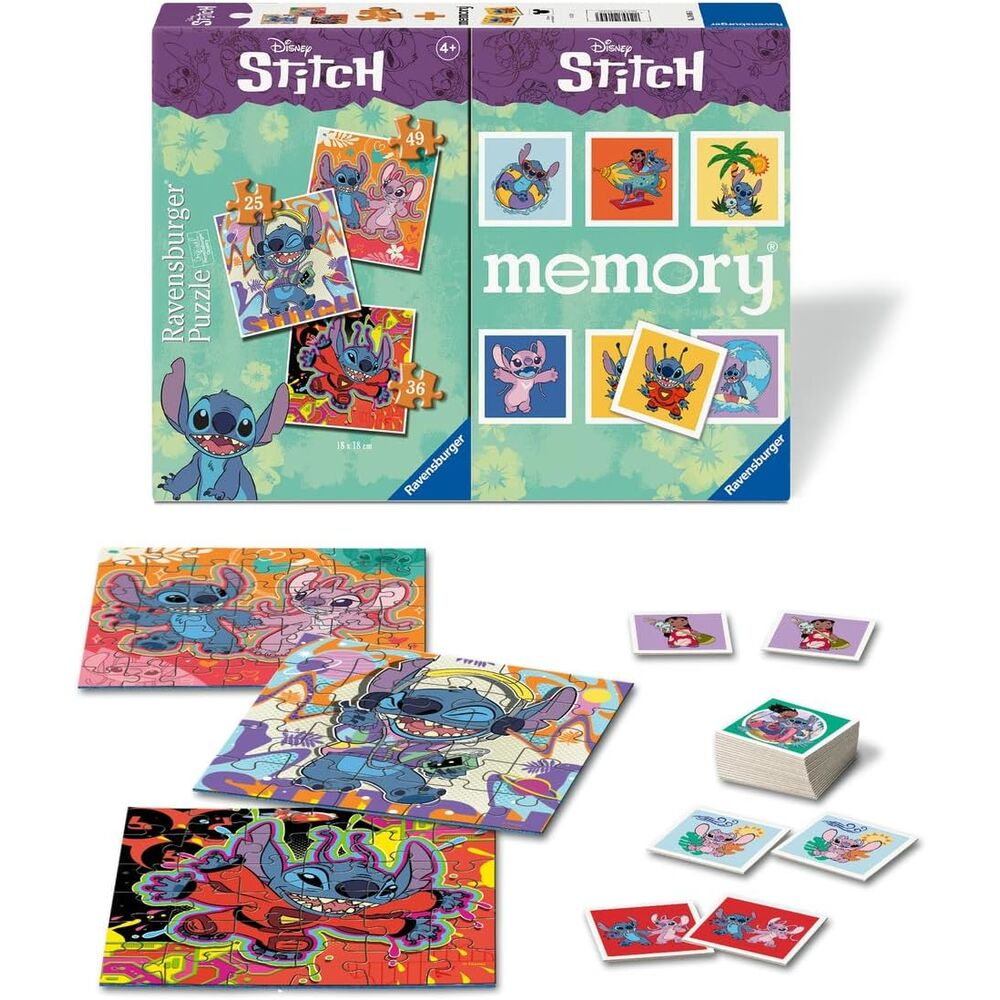 Packaging du multipack Ravensburger Disney Stitch combinant puzzles et jeu de memory