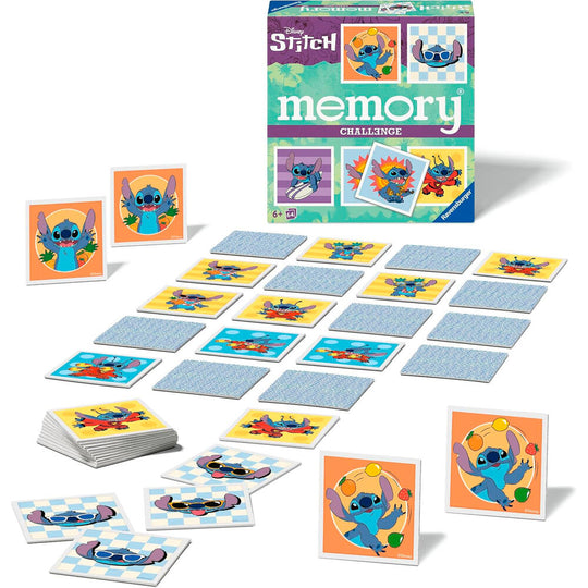 Boîte du jeu de mémoire Disney Stitch de Ravensburger avec illustrations colorées des personnages