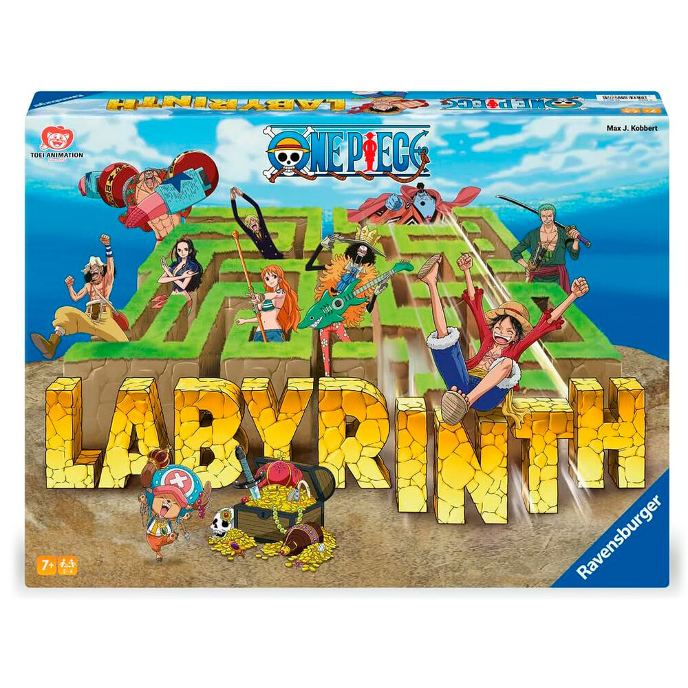 Boîte du jeu de société Labyrinthe One Piece de RAVENSBURGER avec illustration colorée et personnages emblématiques