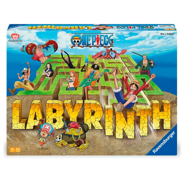 Boîte du jeu de société Labyrinthe One Piece de RAVENSBURGER avec illustration colorée et personnages emblématiques