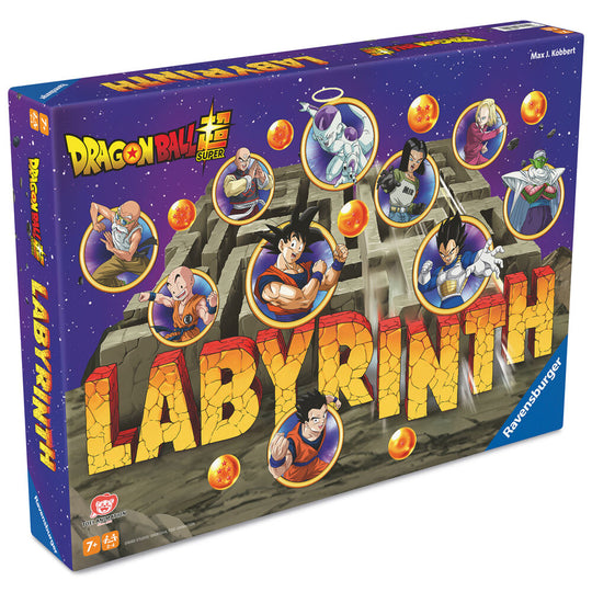 Plateau de jeu Dragon Ball Labyrinth montrant le labyrinthe modulable et les pions des joueurs en action