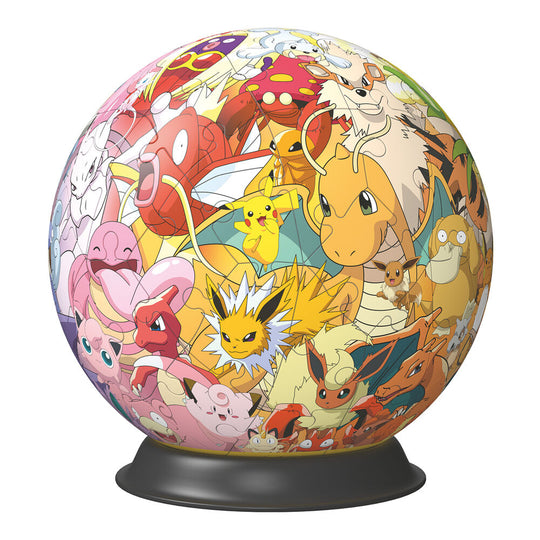 Vue rapprochée du puzzle 3D Pokémon de 72 pièces par RAVENSBURGER, montrant les détails colorés