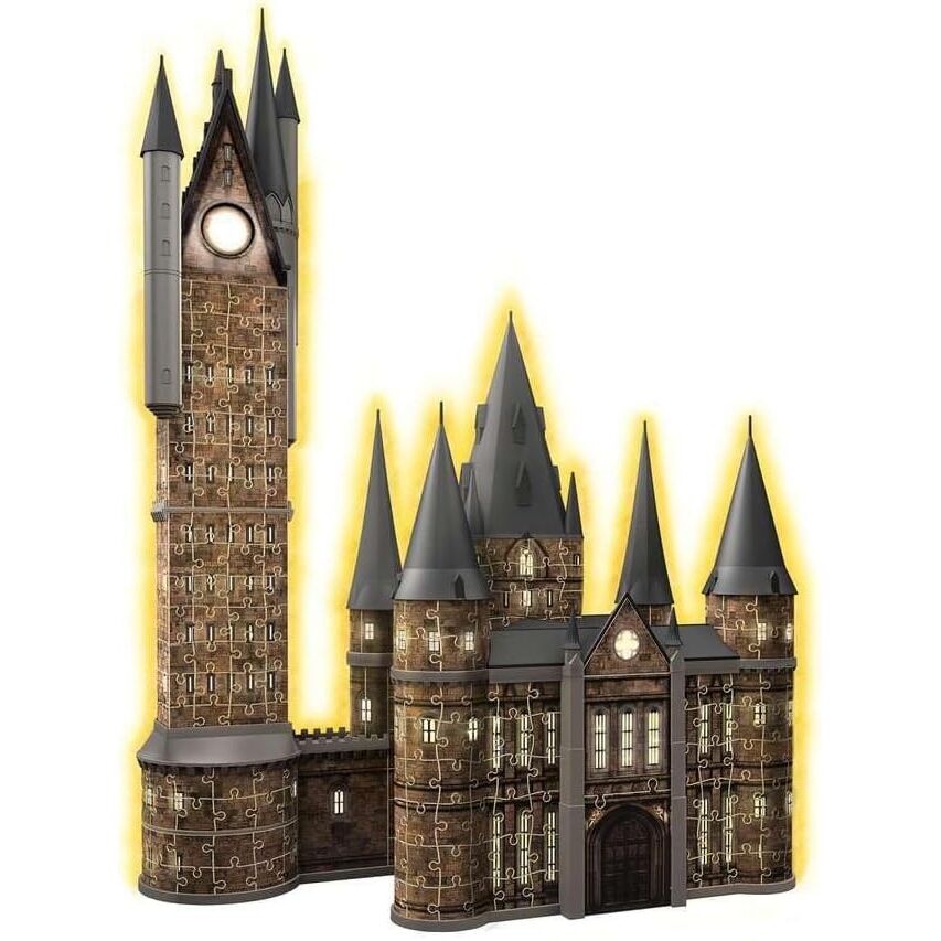 Vue rapprochée du puzzle Harry Potter Château de Poudlard de Ravensburger, montrant les détails complexes de l'architecture et les couleurs vives.