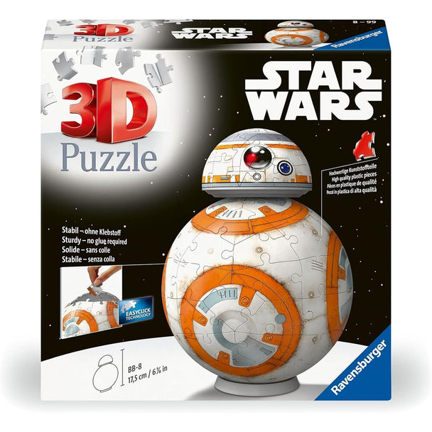 Modèle finalisé du puzzle 3D BB-8 Star Wars signé RAVENSBURGER, présenté sur fond blanc