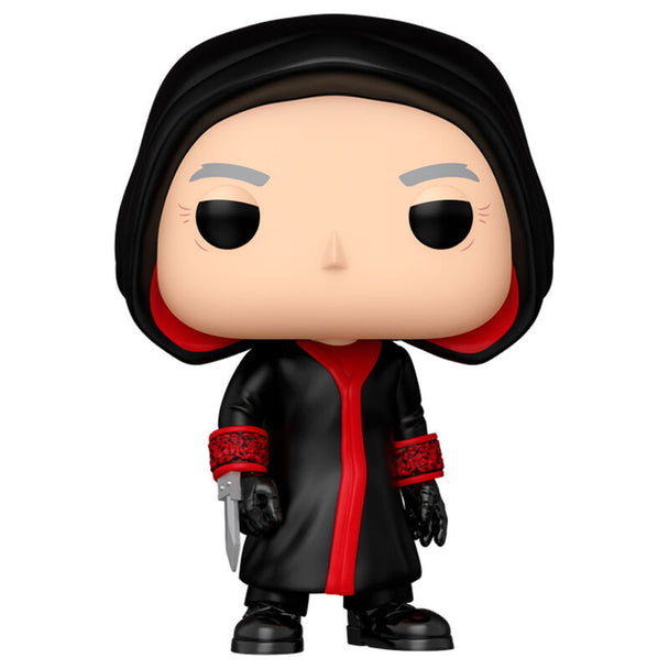 Détail de la figurine Funko POP Saw Jigsaw montrant le visage iconique et la boîte collector