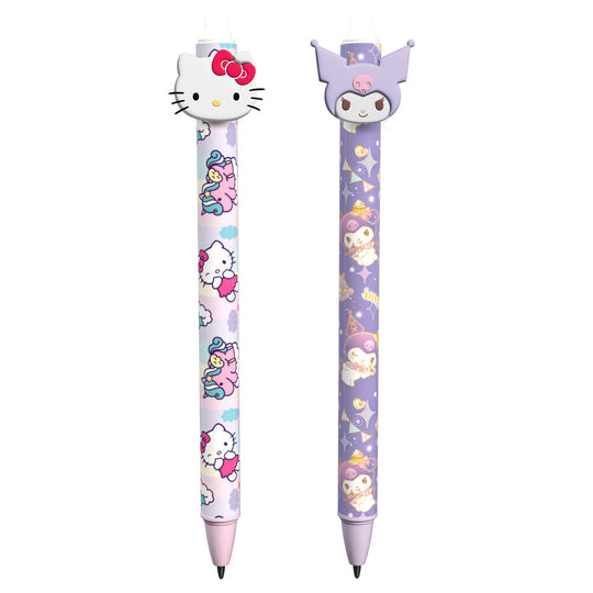 Stylo effaçable Hello Kitty Kuromi assorti avec design coloré sur fond blanc