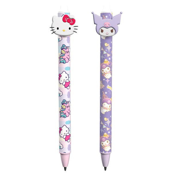 Stylo effaçable Hello Kitty Kuromi assorti avec design coloré sur fond blanc