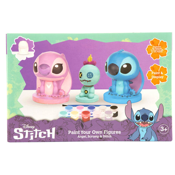Kit Disney Stitch avec 3 figurines en plâtre blanches prêtes à être peintes, présentées sur fond clair