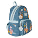 Détail du tissu denim et logo Loungefly brodé sur le sac à dos Disney de 26 cm